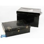 2x Japanned Black Deed Document Boxes, a smaller box made by Pilot with markings of C O & M G Norris