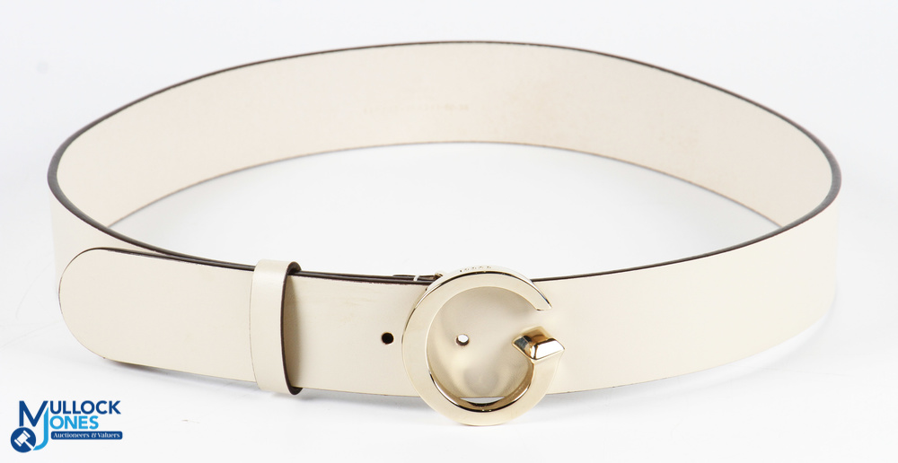 Ladies Gucci Single G Grey / Cream Leather Belt size 90-36 made in Italy 4cm deep, light used