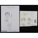 Entertainment - Michael Aspel Original Self Portrait Sketch with two sketches 'At work and At home',