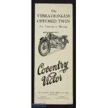 Coventry Victor 1920s brochure - 4 page brochure illustrating their two models of Motor Cycles and