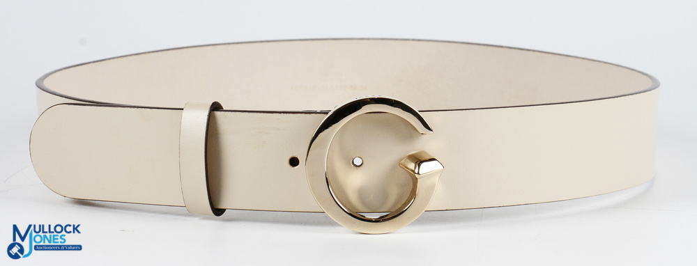 Ladies Gucci Single G Grey / Cream Leather Belt size 90-36 made in Italy 4cm deep, light used - Image 2 of 3