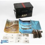 WWII ARP First Aid Tin with contents of used Tracer bullets DM 42, 2 Battle of Britain souvenir