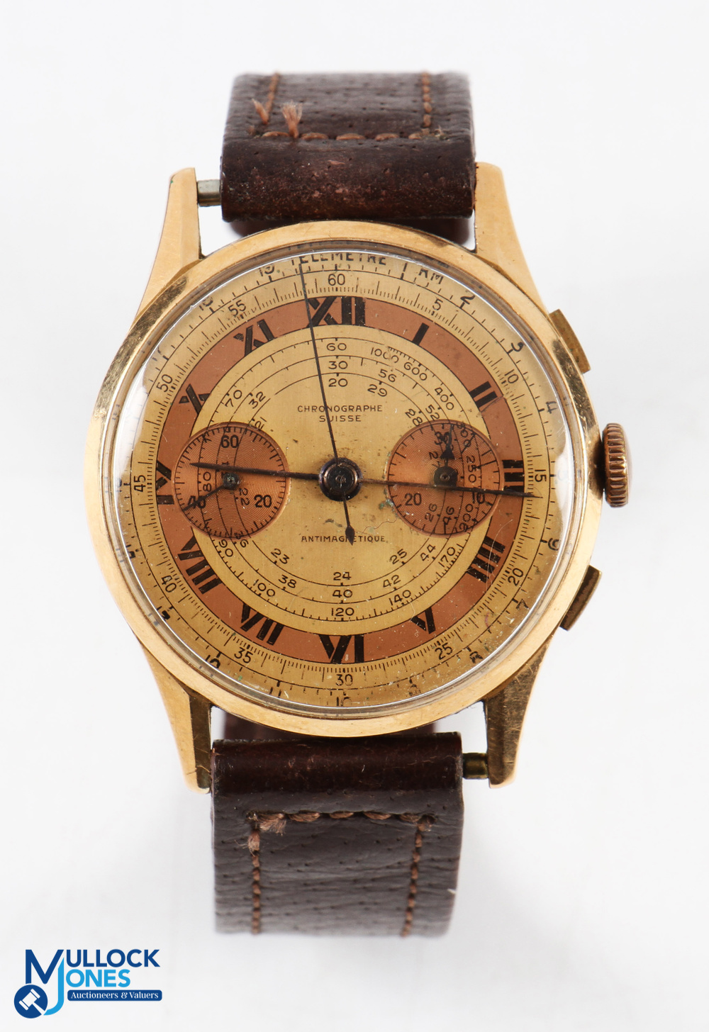 Chronographe Suisse 18K cased Antimagnetique Wristwatch with gold coloured dial with chronograph