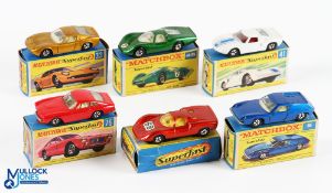 Boxed Matchbox Superfast Diecast Cars, to include 5 Lotus Europa blue, 33 Lamborghini Miura P400, 41