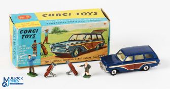 Boxed Corgi 440 Ford Consul Cortina Super Estate Car, with golf and caddie figure and 2 trolley