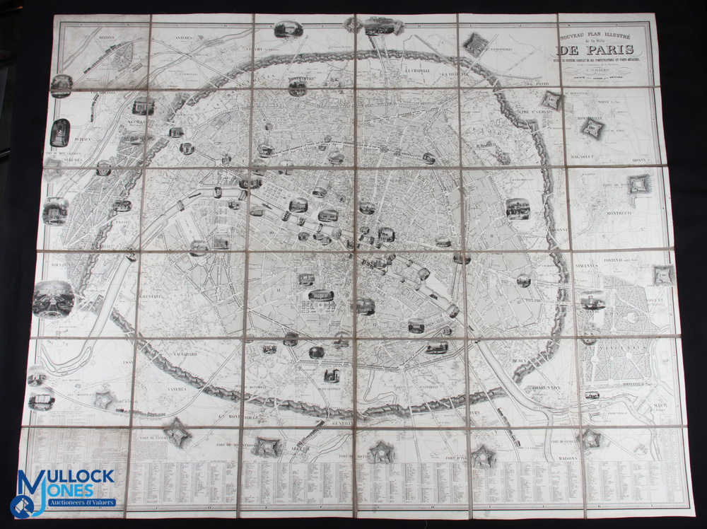 Plan of Paris 1847 - a detailed folding plan 45" x 34" in very good condition, includes the system