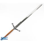 Scottish Claymore Sword Replica - with a repair to hand guard tip, wooden handed with steel sword,