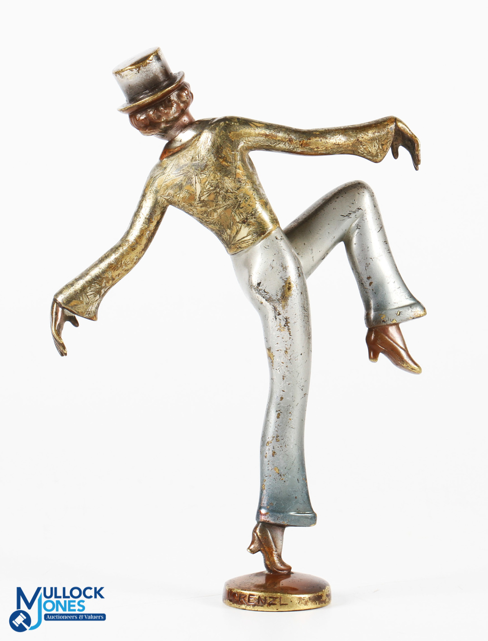 Art Deco Lorenzl Brass Dancer Girl Statue height 16.5cm, impressed makers mark around edge of - Image 2 of 3