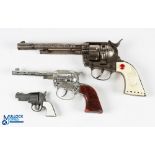 3 Vintage Metal Cap Guns, to include BCM England Sixshot cap gun, Crescent Toys Dakota cap gun and a