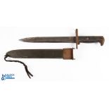 WWII US U C Garand Rifle Bayonet, some signs of rusting to scabbard, working release