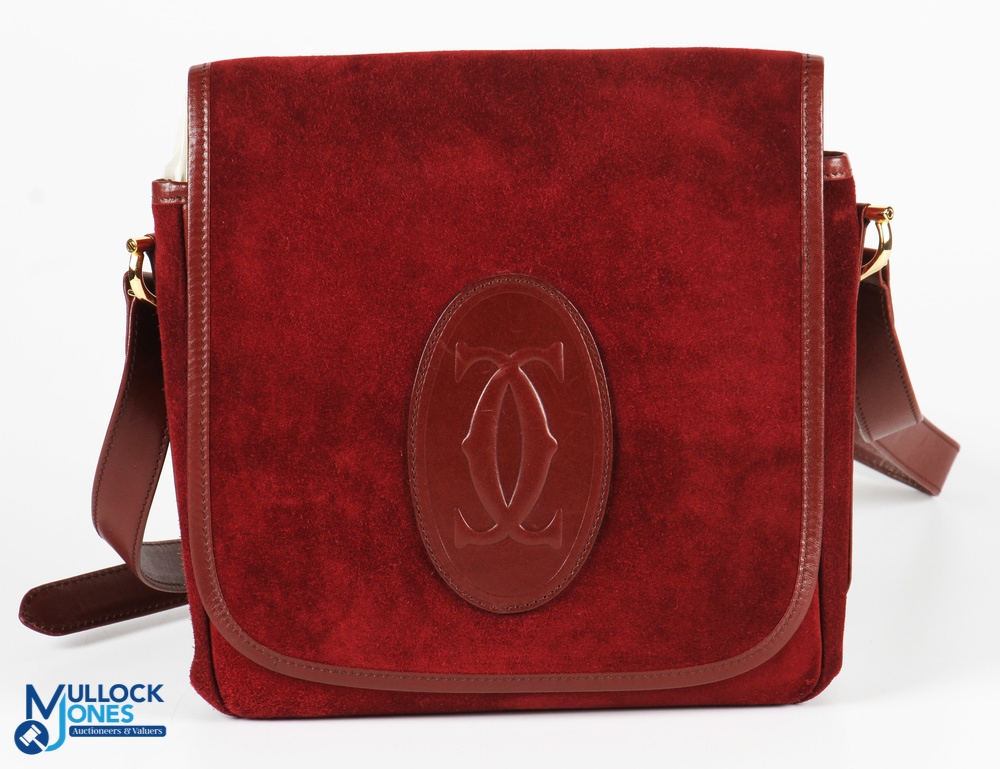 Vintage Must de Cartier Shoulder Bag Bordeaux red suede leather, size is 27.5cm x 26cm x 4.5cm - - Image 2 of 3