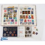 Assorted Coins and Stamps - featuring 1982 Falkland Islands Liberation Set still within plastic
