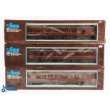 Lima O Gauge boxed LMS Passenger Coaches (3) - all in LMS maroon livery with running numbers