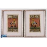 Pair of Indian Paintings - both on paper of groups of people on elephant back with text above and