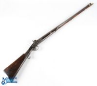 19th century unnamed Percussion Rifle with engraved lock, chequer engraved stock, wooden brass