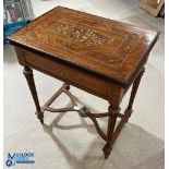 Inlaid Card Table, in Regency style with green leather fold out table, ornated finished legs and