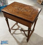 Inlaid Card Table, in Regency style with green leather fold out table, ornated finished legs and