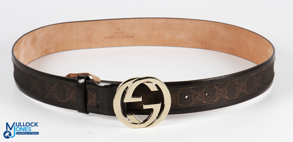 Ladies Gucci Leather Double G Brown Leather Belt size 90-36 made in Italy 4cm deep, light used