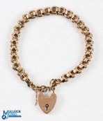 9K Gold Bracelet Chain with Padlock lock, chain marked '9K', padlock with worn hallmark, total