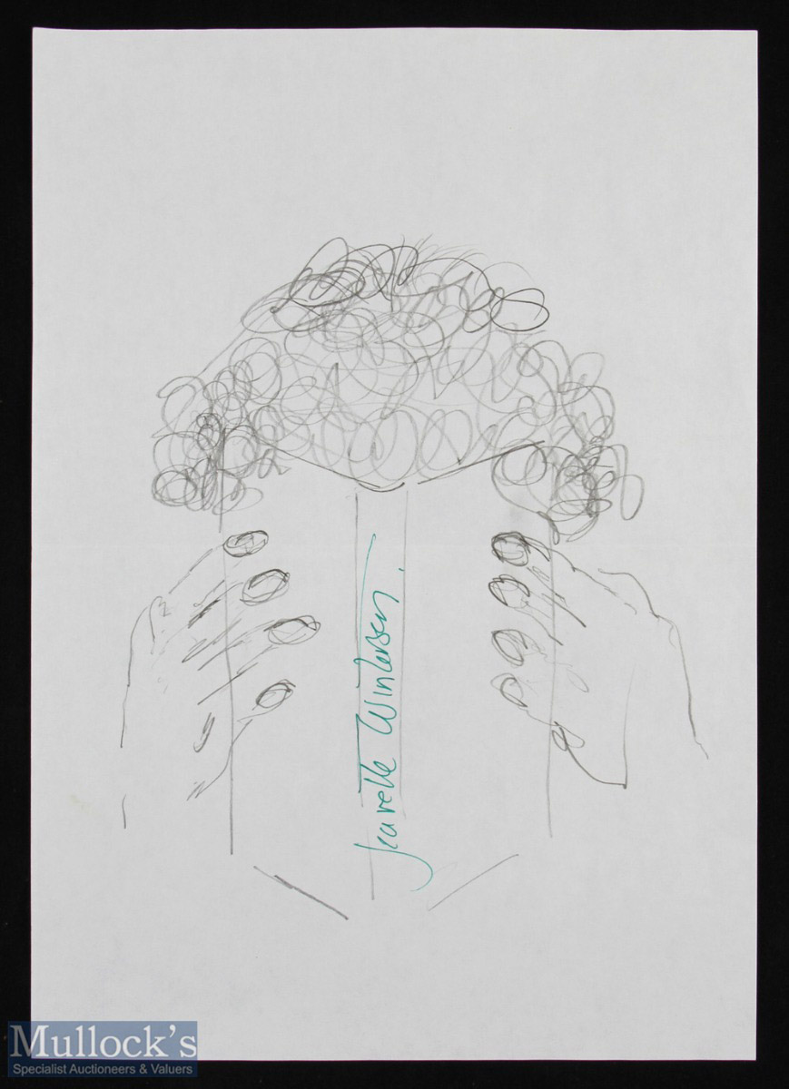 Autograph - Author - Jeanette Winterson Original Self Portrait Sketch in pencil and ink, measures