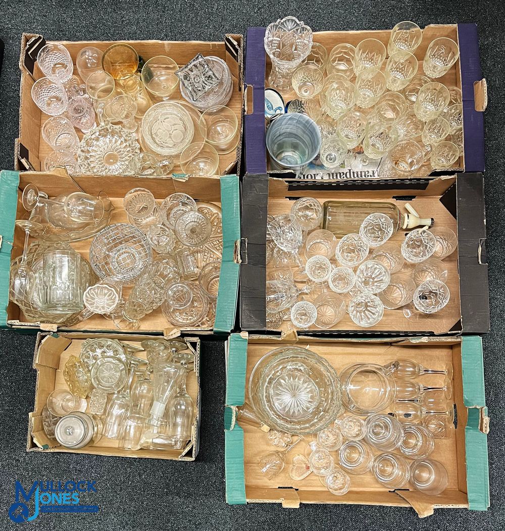 6x Boxes of Cut Glass and Pressed Glass - a large collection with a few better items inc 2 Stuart
