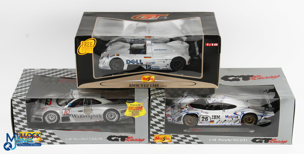 1:18 Scale Model Cars, to include Maisto GT Racing Mercedes CLK-GTR, Porsche 911 GT1, BMW V12 LMR ( - Image 2 of 2