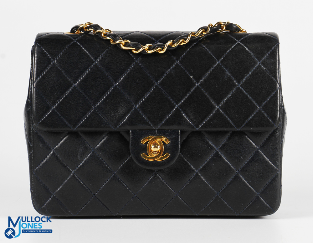 CHANEL Quilted 20 Single Flap Turn Lock Lambskin Chain Mini Shoulder Bag Blue, size #20cm x 15cm x