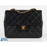 CHANEL Quilted 20 Single Flap Turn Lock Lambskin Chain Mini Shoulder Bag Blue, size #20cm x 15cm x