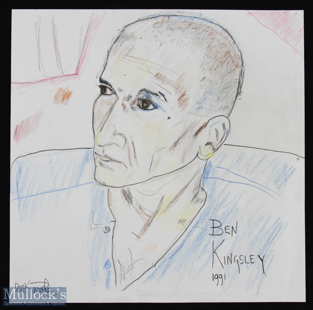 Entertainment - Ben Kingsley Original Self Portrait Sketch in pencil and ink, dated 1991, measures