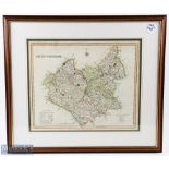 1829-1833 Henry Teesdale Engraved Map of Leicestershire hand coloured framed and mounted under glass