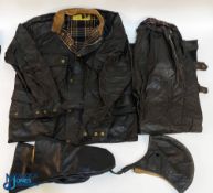 Period Barbour Belstaff Yellow label international suit wax jacket and trousers the jacket is #44"