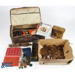 A Collection of Old British Coins, collector books all within a small old leather case