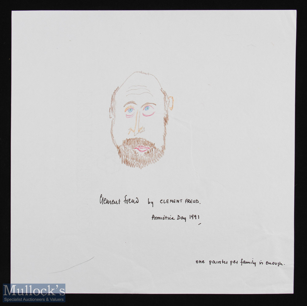 Politics - Clement Freud Original Self Portrait Sketch inscribed 'one painter per family is