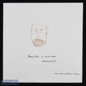 Politics - Clement Freud Original Self Portrait Sketch inscribed 'one painter per family is