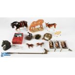 Equestrian and Horse Collectables, to include a selection of equestrian themed brass ash tray,