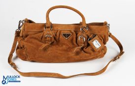 Prada Italy Handbag Mini Tote Style in camel suede, size #39cm x 20cm