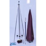 Aluminium Parker Beach Caster Rod Stand, with a large Browning umbrella, the spike is an addition to