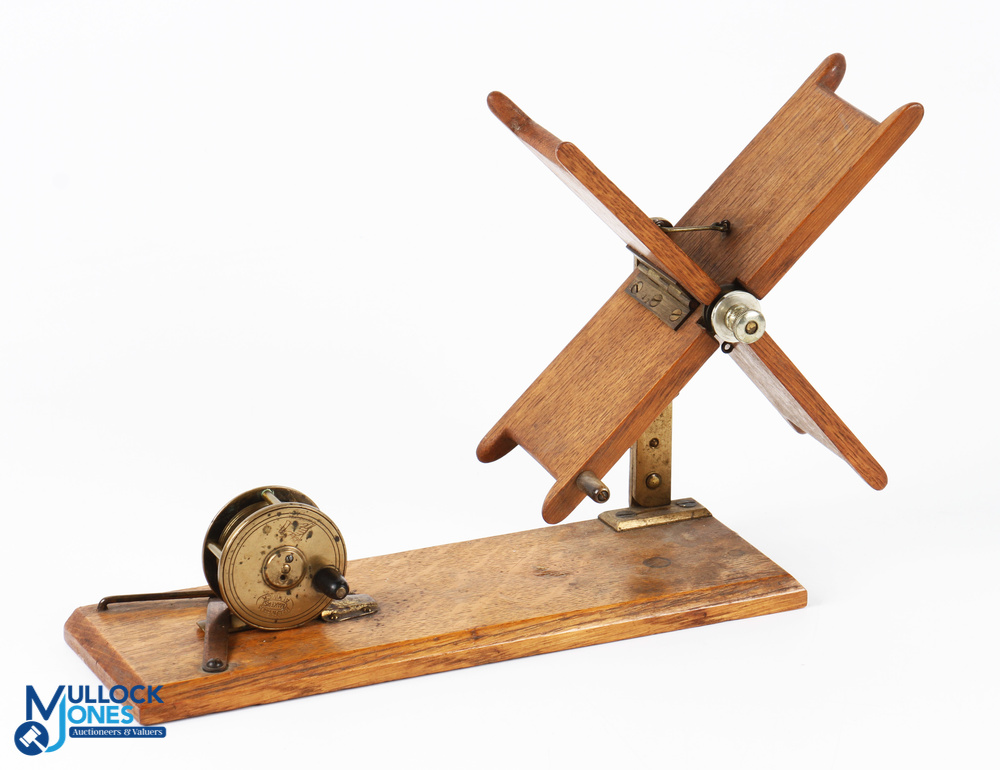 Hardy Oak 1911 Wooden Line Drier with Brass Reel line drier having folding vanes with nickel