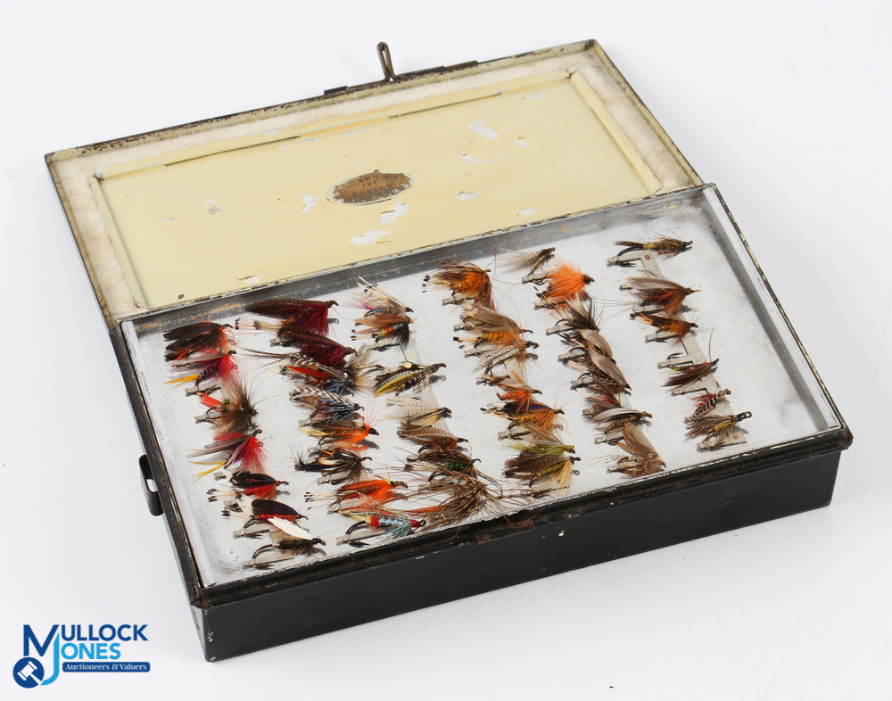 C Farlow, 191 Strand London Black Japanned Fly Box with 6x alloy removable drawers, 3 drawers - Image 2 of 3