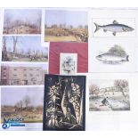 Fishing Prints Engravings Pictures, a collection of mixed unframed prints ready to frame new and