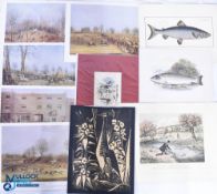 Fishing Prints Engravings Pictures, a collection of mixed unframed prints ready to frame new and