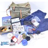 Period Fly Fishing canvas and leather Tackle Bag, and fly-tying contents of fly cases, line,