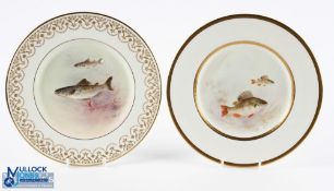 2x Royal Doulton Fish Plates: of Perch Salmon, both with rubbed signatures C H, a jewelled plate