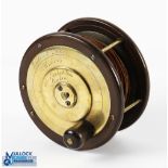 A fine Eaton & Deller Makers, 6 & 7 Crooked Lane, London, brass and ebonite fly reel 4.5" wide spool