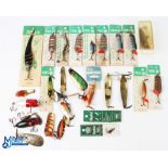 Abu of Sweden Collection of 15 Carded, Metal Baits Lures, spoons +3 plugs are not made by Abu +#