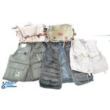 3x Fishing Waistcoats and 2 Fishing Shoulder Bags, a padded size L, a Wychwood waistcoat multi