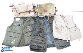 3x Fishing Waistcoats and 2 Fishing Shoulder Bags, a padded size L, a Wychwood waistcoat multi