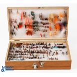 Bob Church wood, double sided, fly box 13.5" x 8" x 3" with chrome hinges and snap fasteners, with a