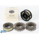 Orvis Rocky Mountain large arbor cassette III fly reel, made in England, with 3 spare cassettes,