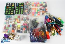 A huge collection of tying thread to include: Glowbrite tinsels, wire, silks and cottons, plus Uni